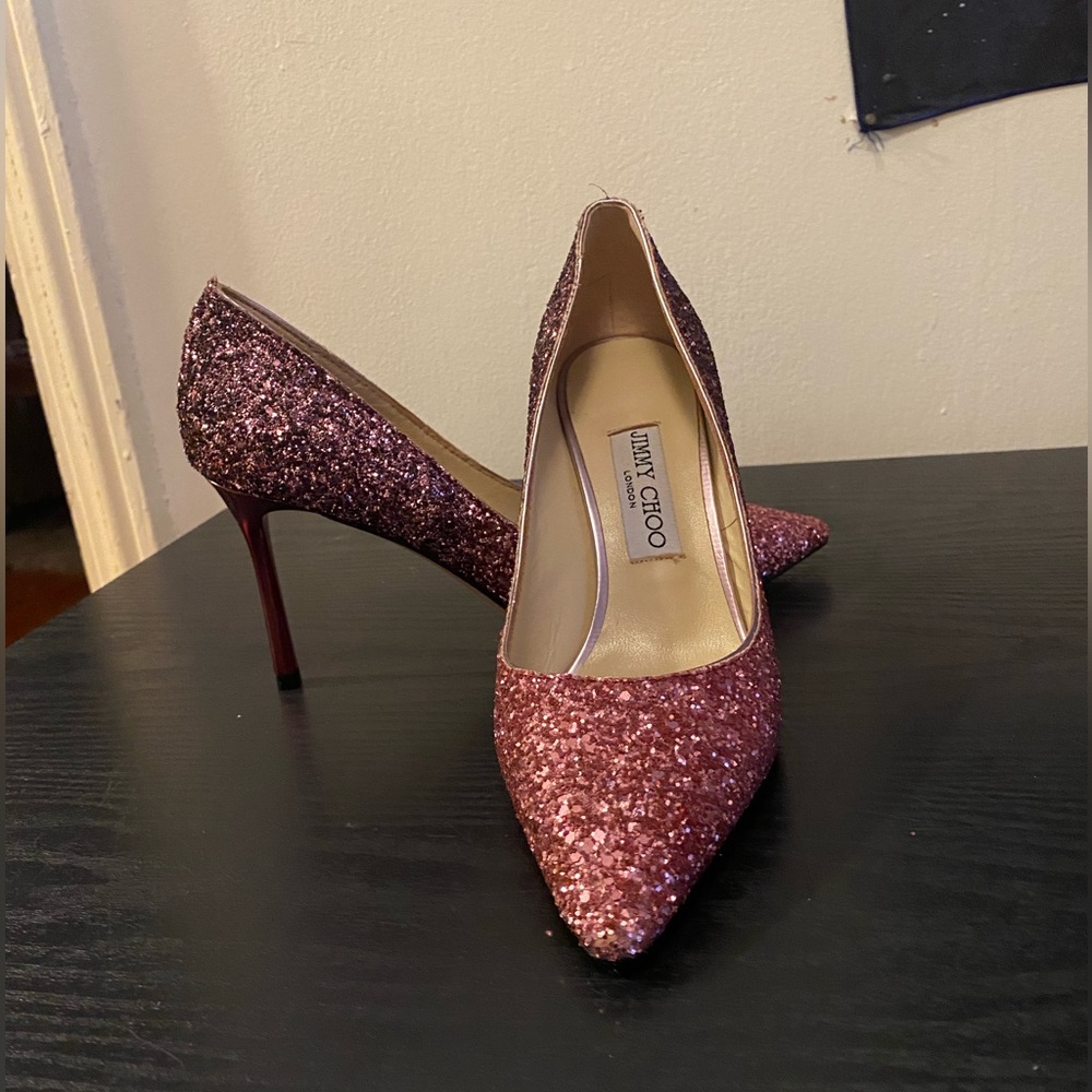 Jimmy Choo Romy Coarse Glitter 85 Pink Ombre size 38